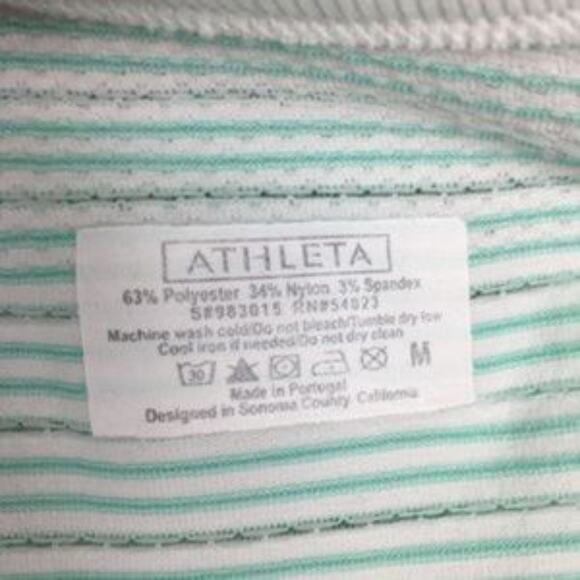 Athleta Green and White Stipe Fast Track Short Sleeve Knit Athletic Top Med - Picture 8 of 8